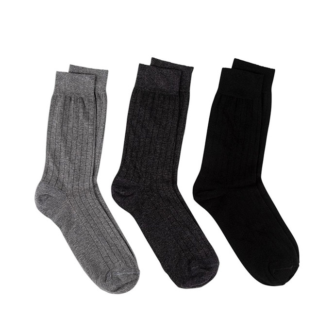 totes Mens Italian Cotton Rich Ankle Socks  (Triple Pack) Black / Grey Extra Image 1